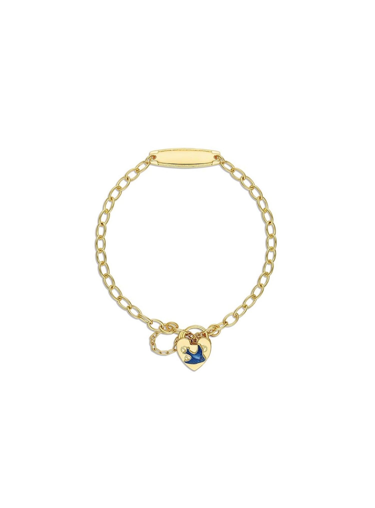 Bluebird Heart Identity Name Baby Bracelet in Gold