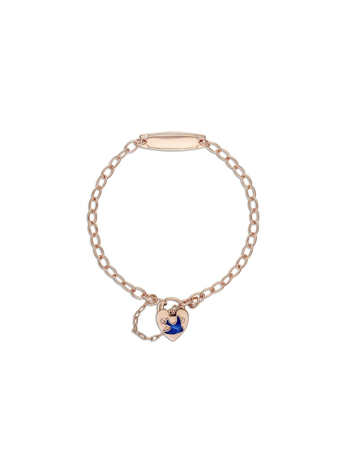 Bluebird Heart Identity Name Baby Bracelet in Rose Gold