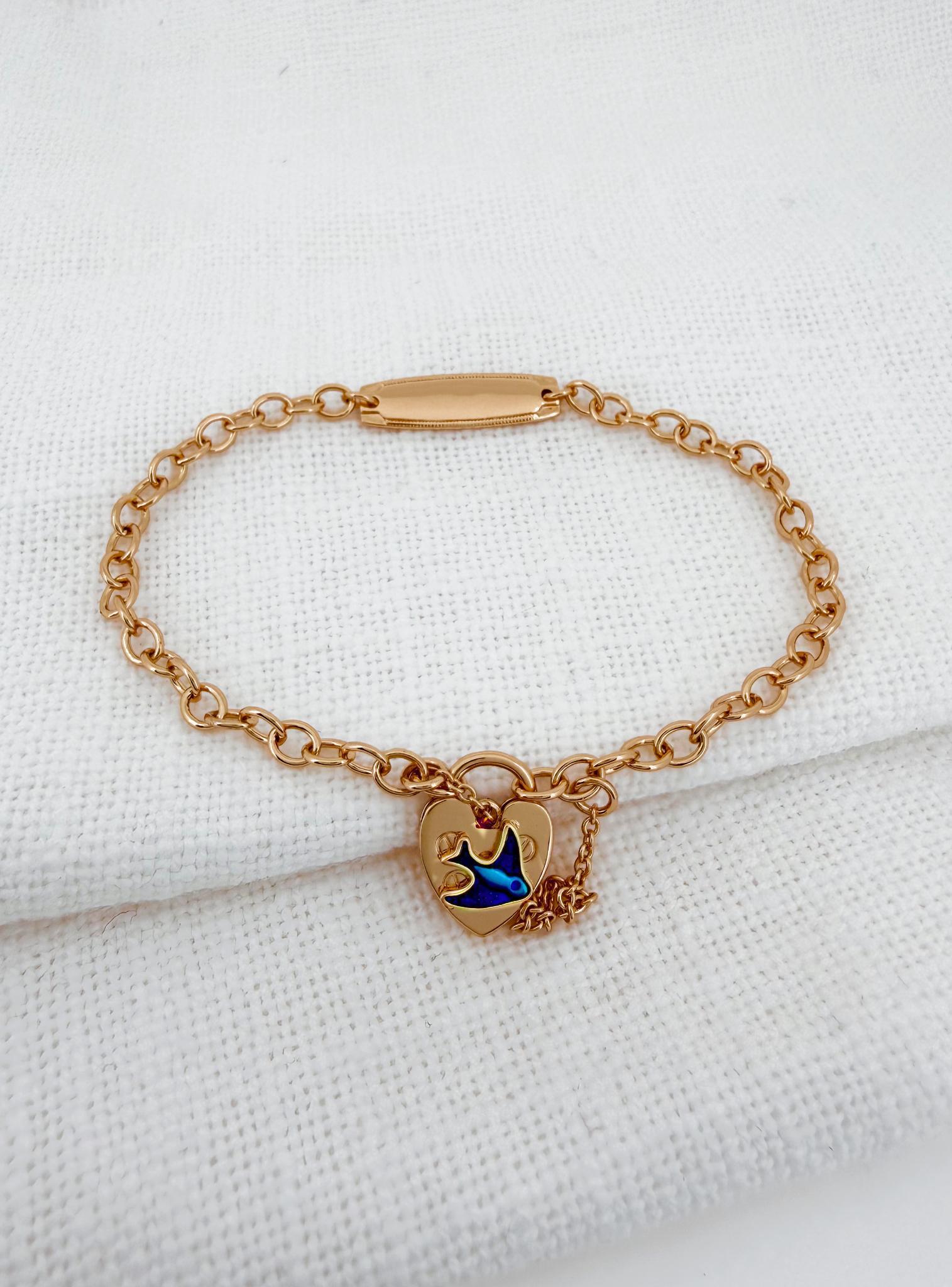 Bluebird Heart Identity Name Baby Bracelet in Rose Gold
