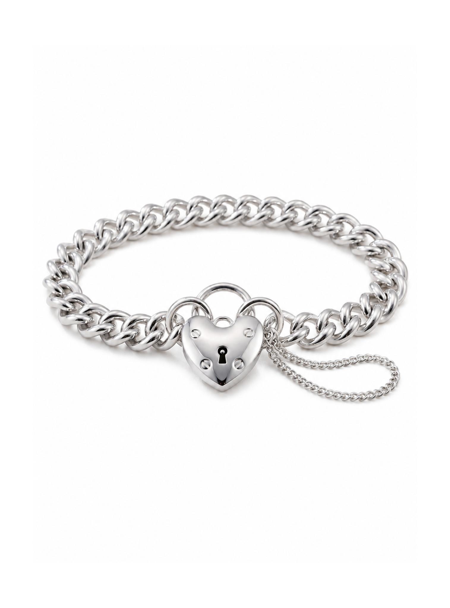 Solid Curb Padlock Bracelet in Sterling Silver