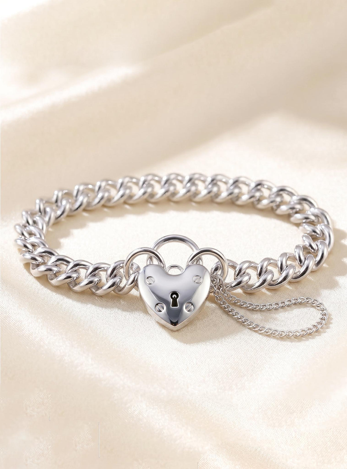 Solid Curb Padlock Bracelet in Sterling Silver