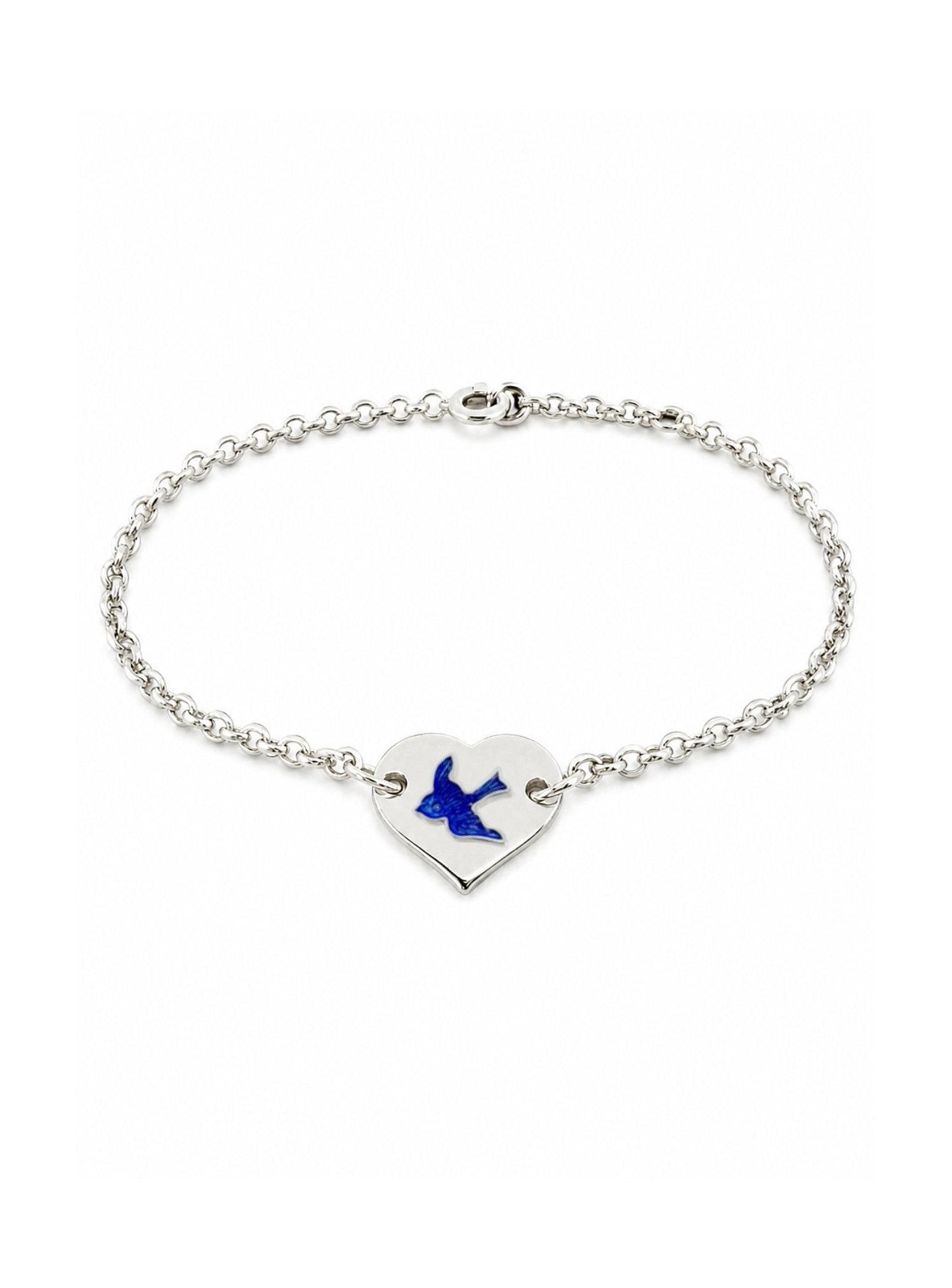 Belcher Bluebird Charm Love Heart Bracelet in Sterling Silver
