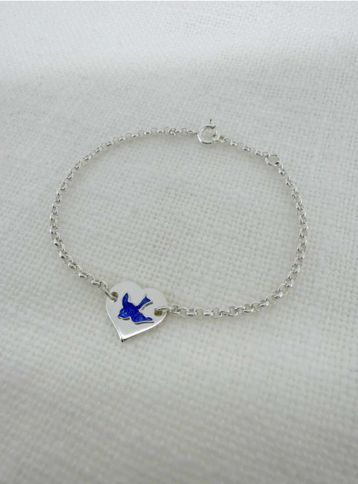 Belcher Bluebird Charm Love Heart Bracelet in Sterling Silver
