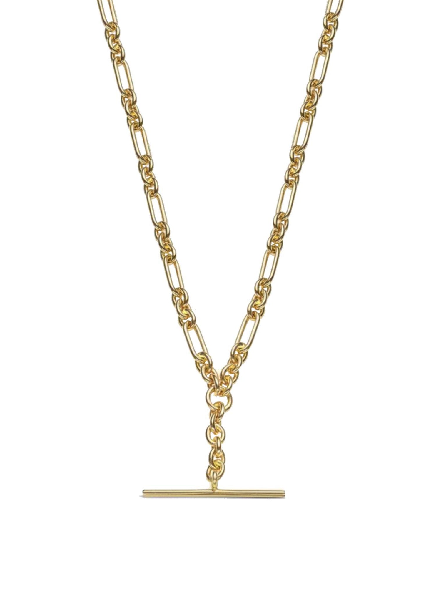 Unisex Tbar Fob Figaro Paperclip Chain Necklace in 9ct Gold