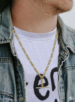 Unisex Tbar Fob Figaro Paperclip Chain Necklace in 9ct Gold