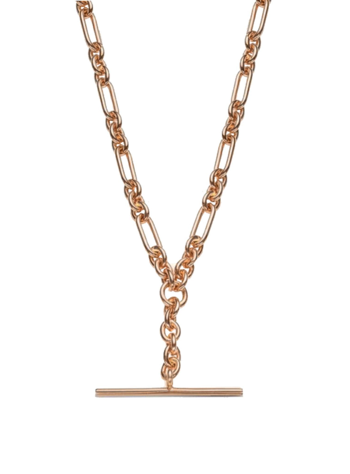 Unisex Tbar Fob Figaro Paperclip Chain Necklace in 9ct Rose Gold