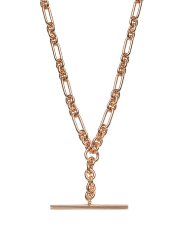 Unisex Tbar Fob Figaro Paperclip Chain Necklace in 9ct Rose Gold