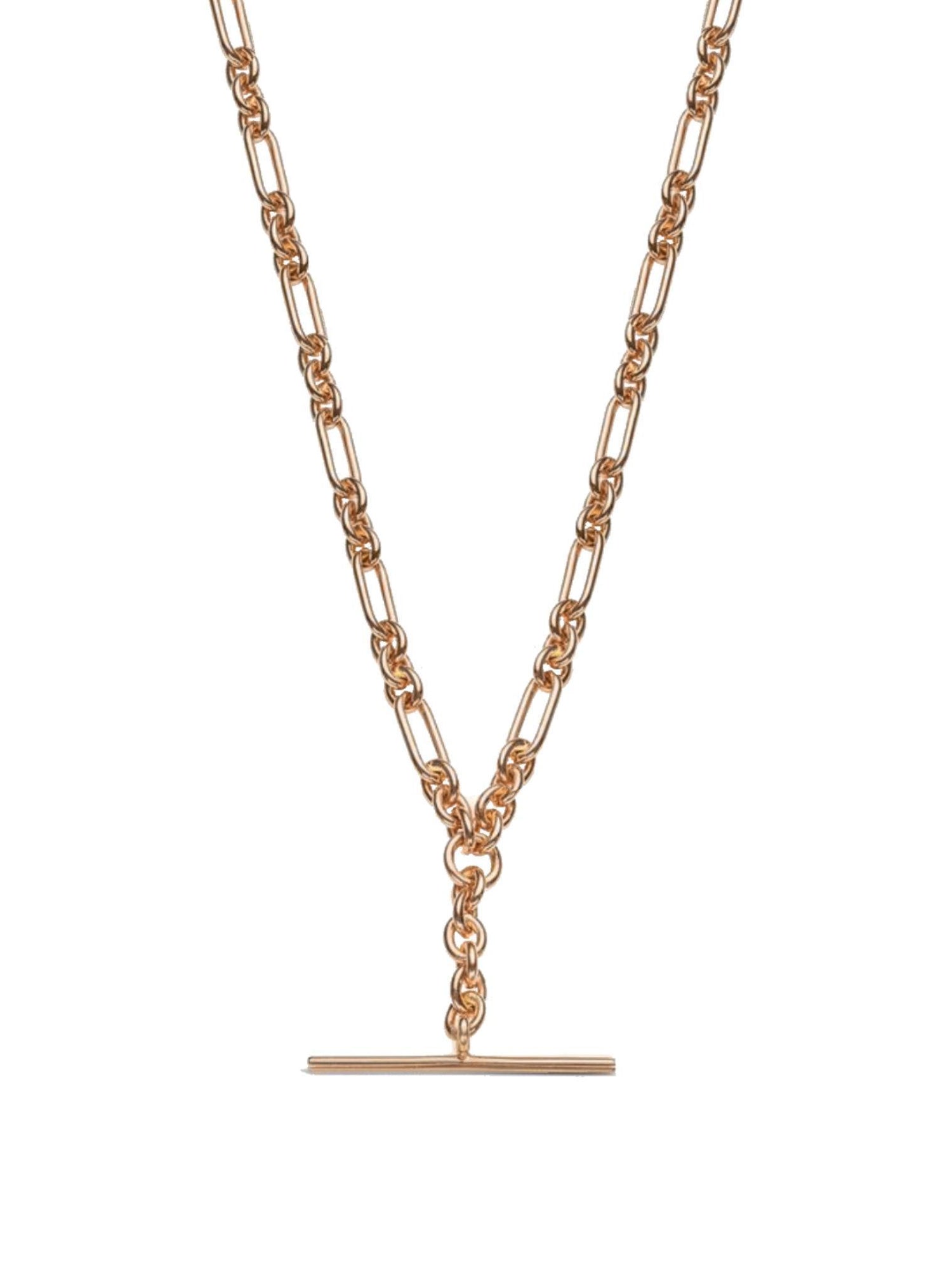 Unisex Tbar Fob Figaro Paperclip Chain Necklace in 9ct Rose Gold