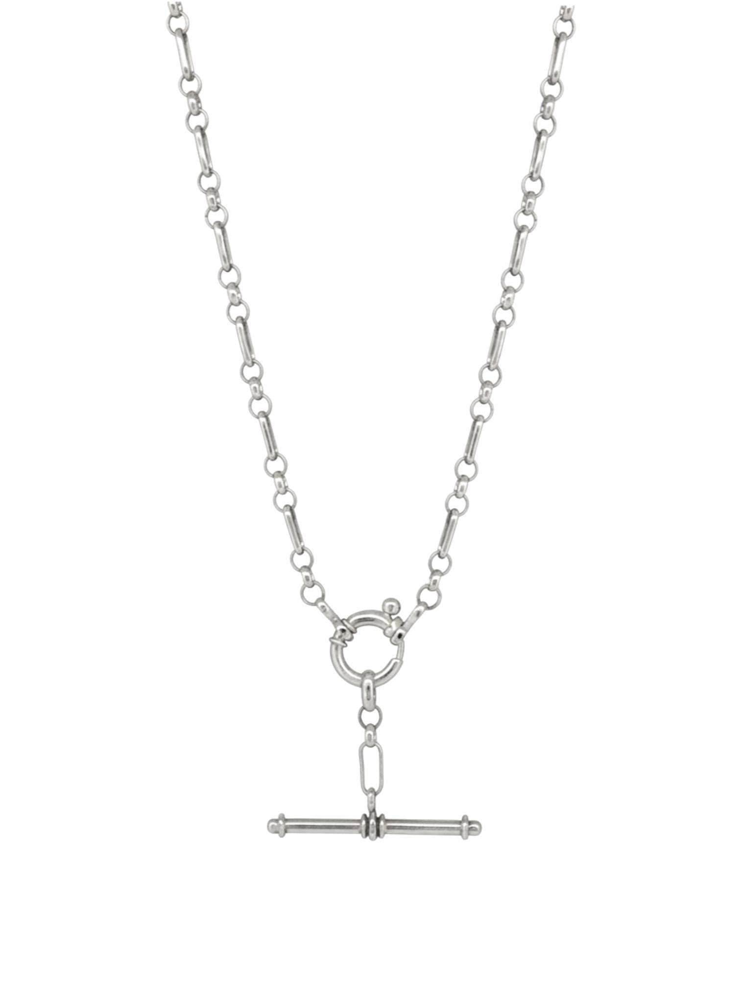 Figaro Belcher Bolt Ring TBar Fob Necklace in Sterling Silver