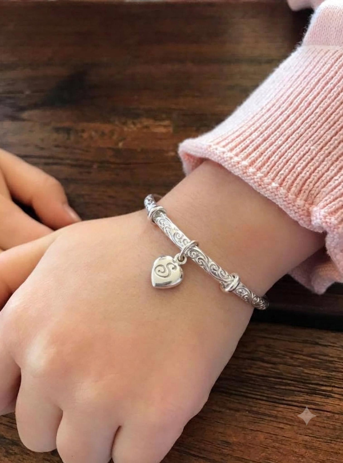 Baby - Adult Filigree Heart Expanding Bangle in Sterling Silver