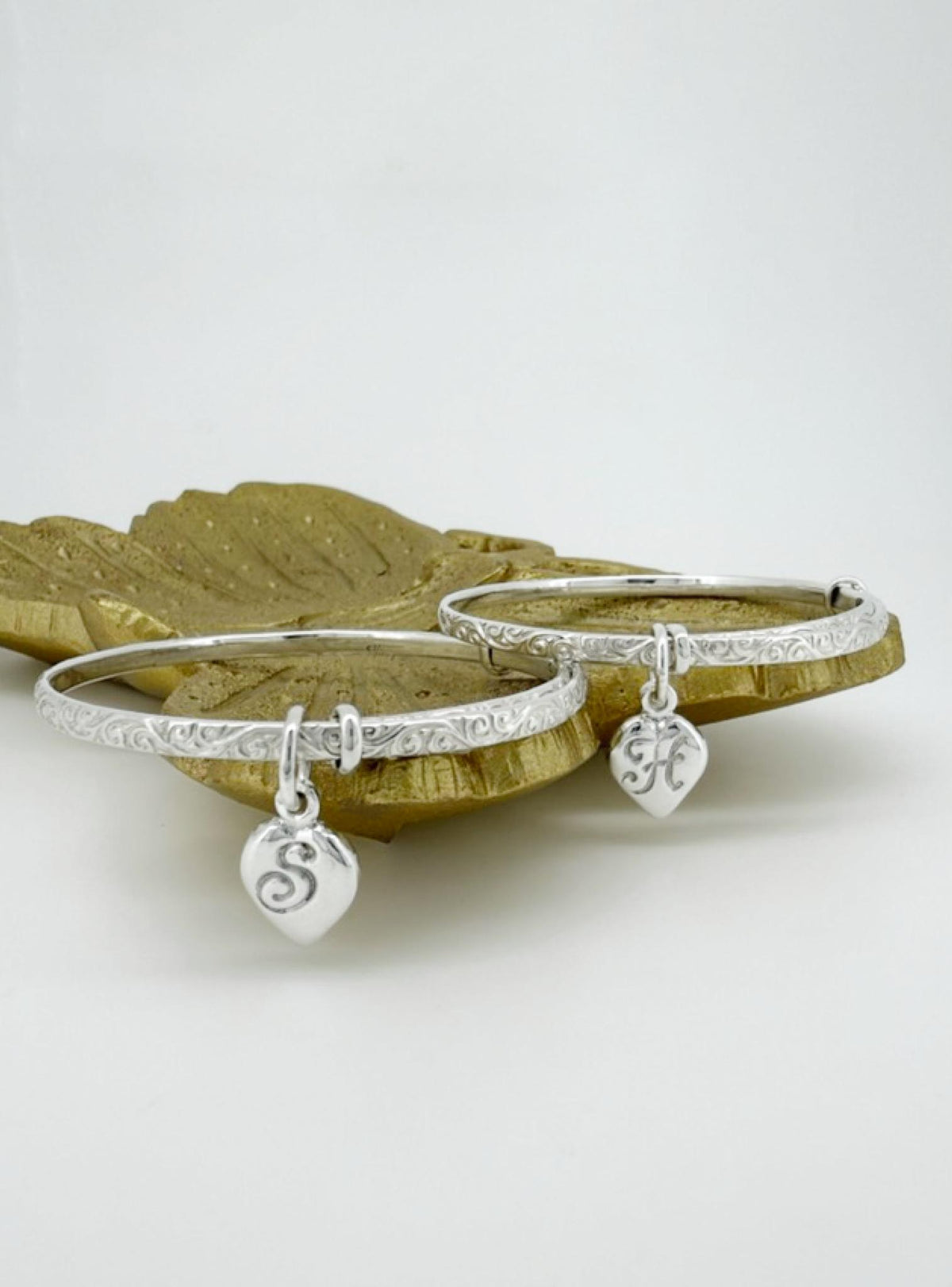 Baby - Adult Filigree Heart Expanding Bangle in Sterling Silver