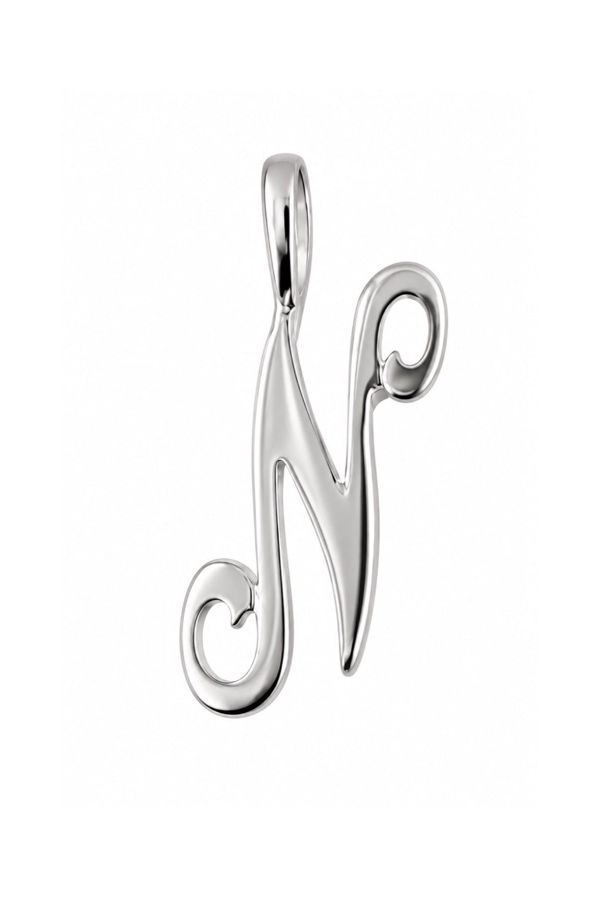 9ct white gold alphabet letter N pendant
