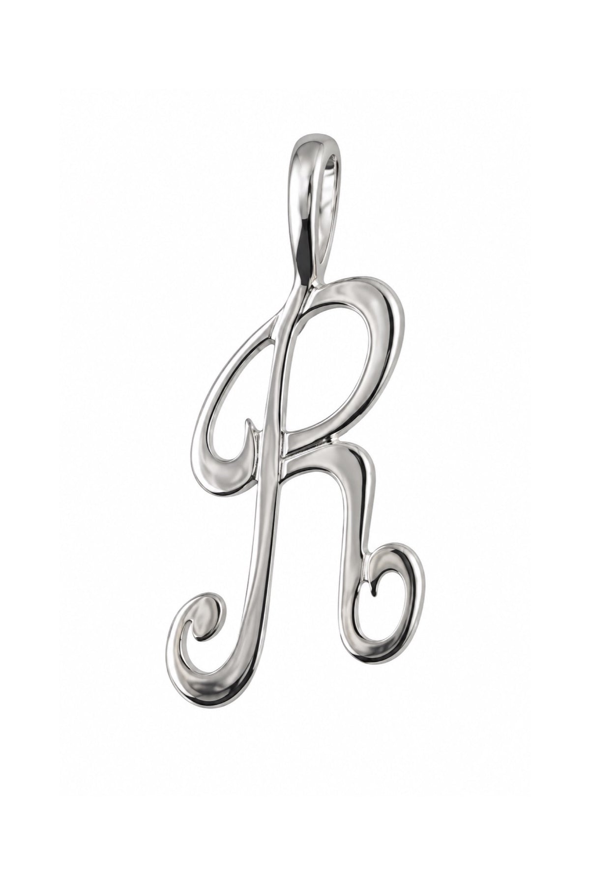 9ct white gold alphabet letter R pendant