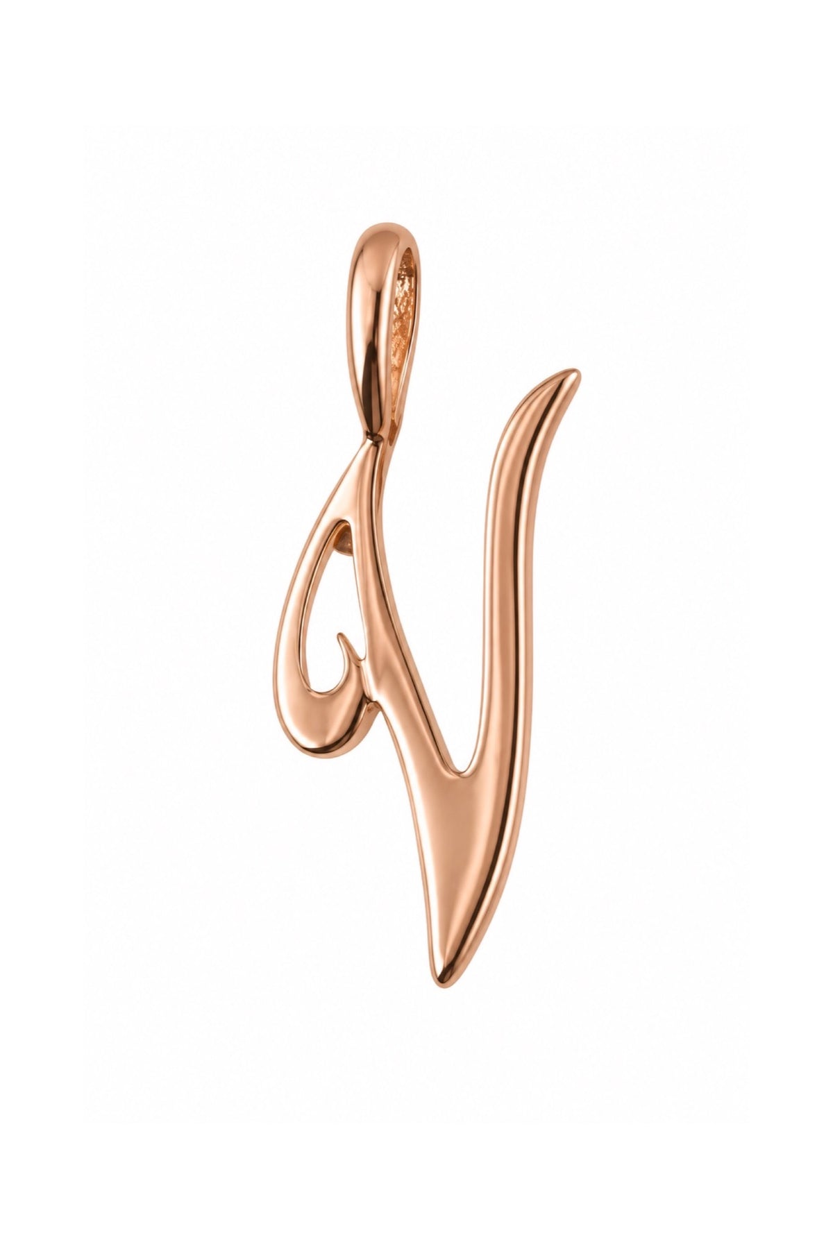 9ct rose gold alphabet letter V pendant