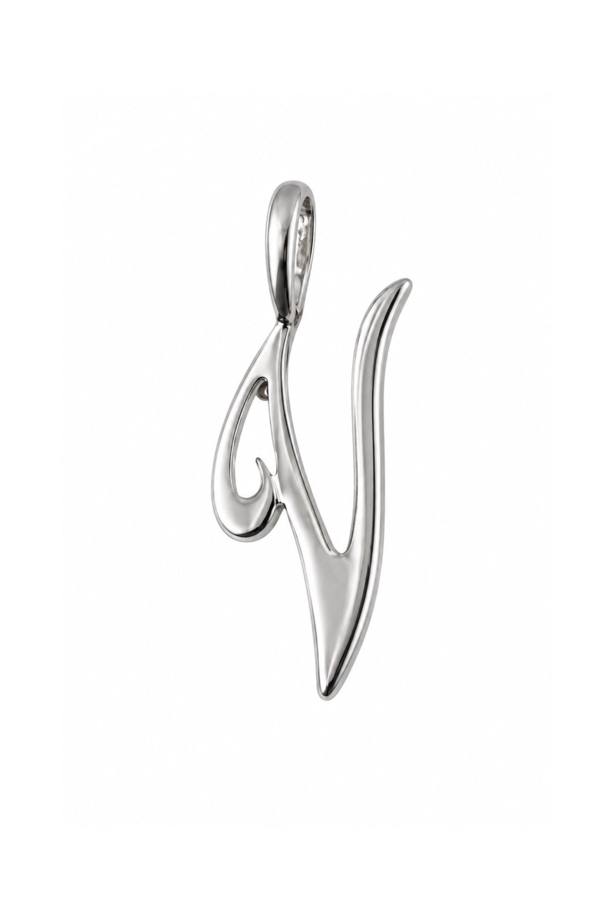 9ct white gold alphabet letter V pendant