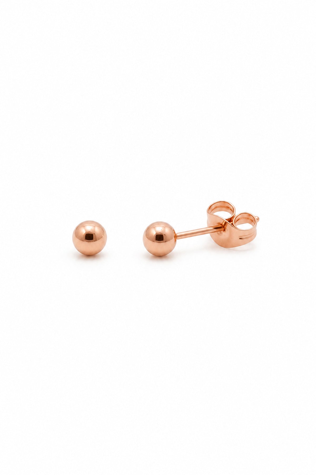 9ct rose gold 3mm ball stud earrings on a pure white background