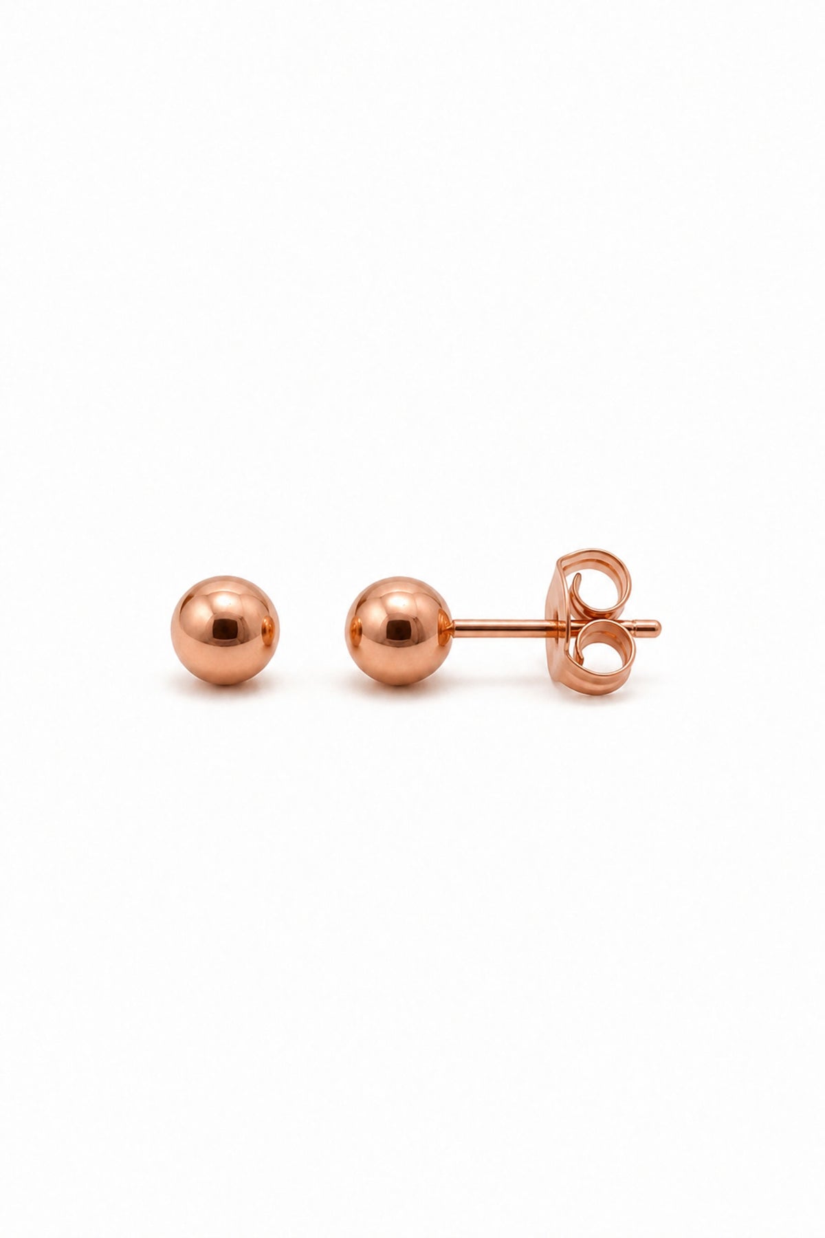 9ct rose gold 4mm ball stud earrings on a pure white background