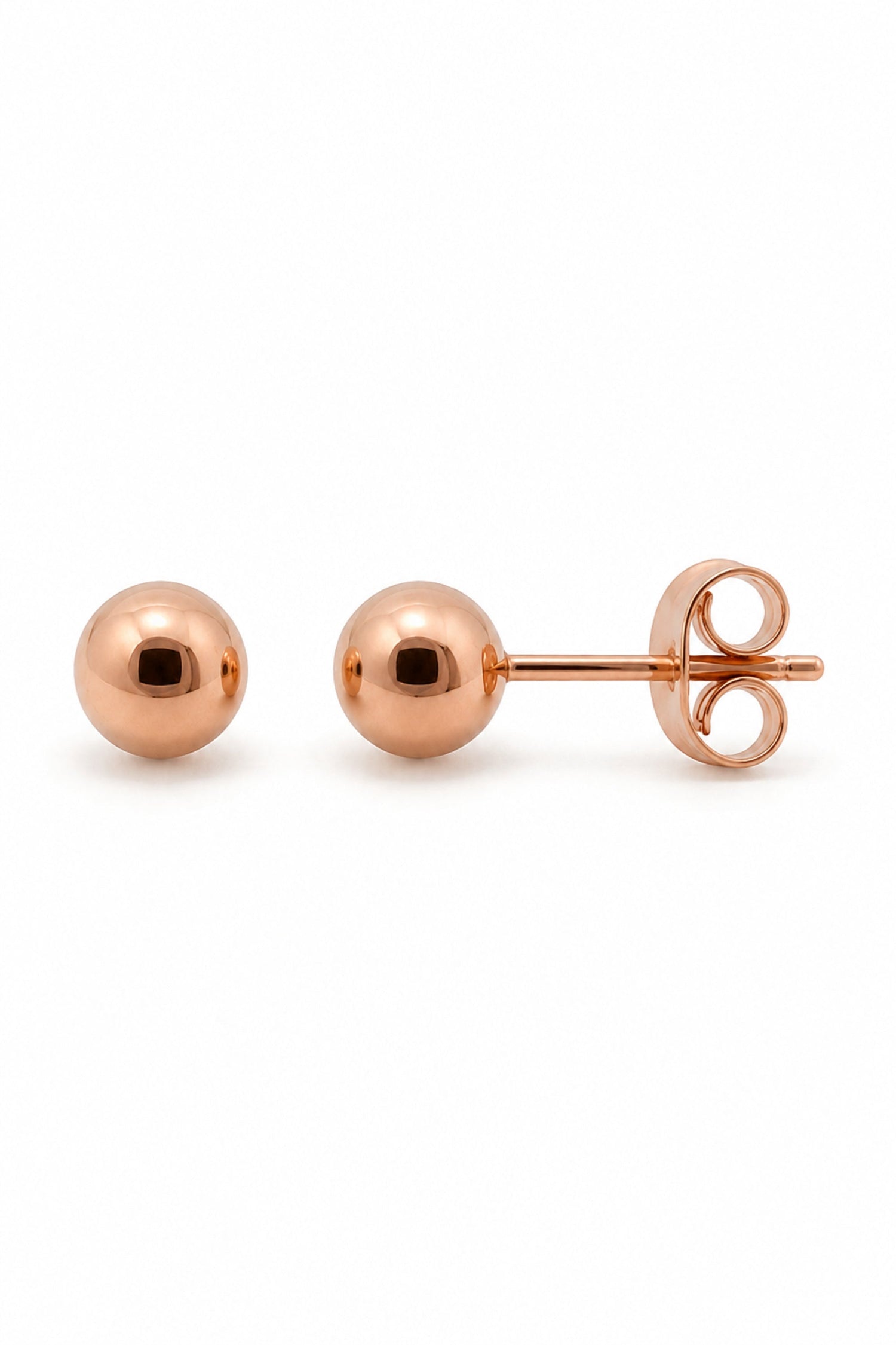 9ct rose gold 5mm ball stud earrings on a pure white background