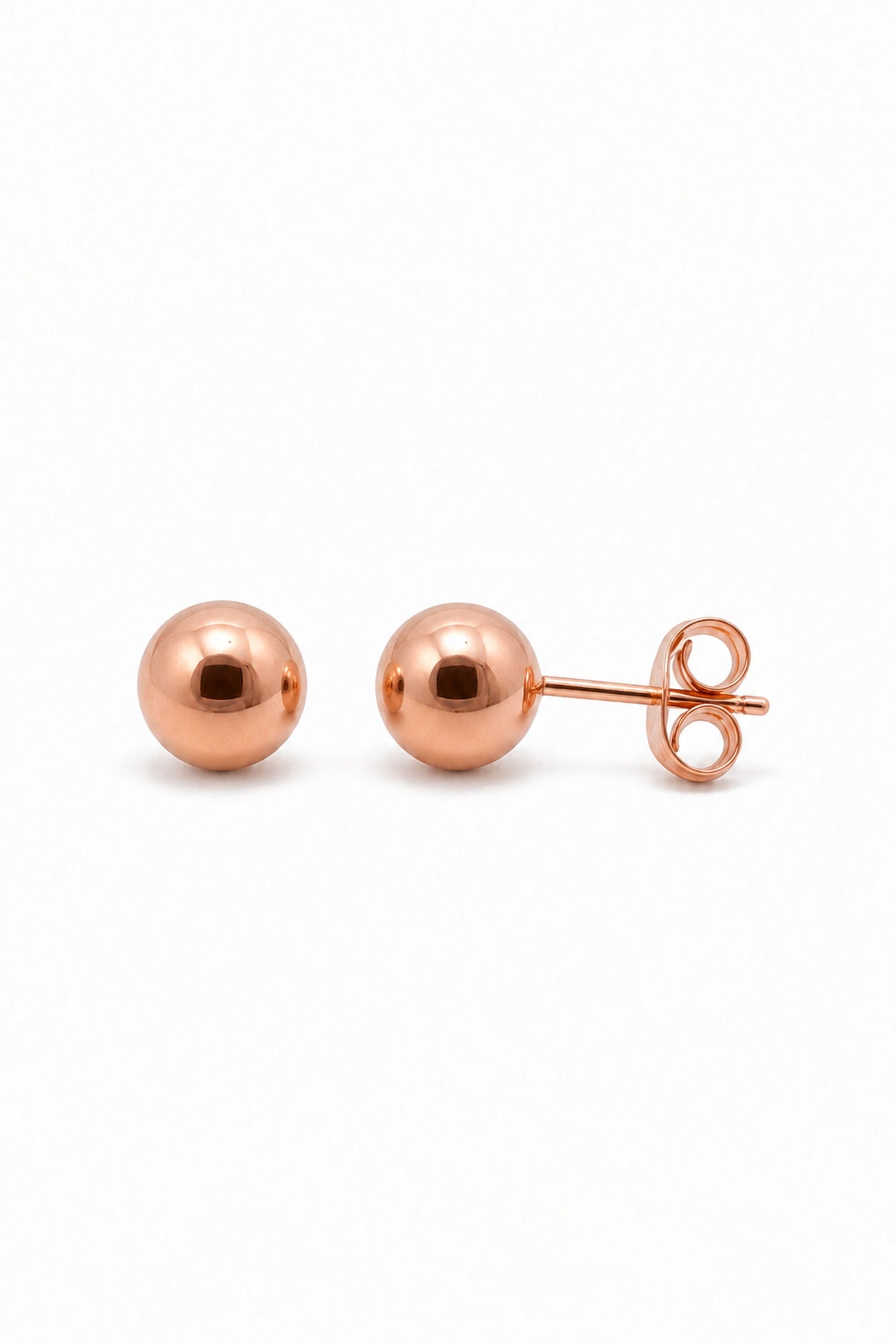 9ct rose gold 6mm ball stud earrings on a pure white background
