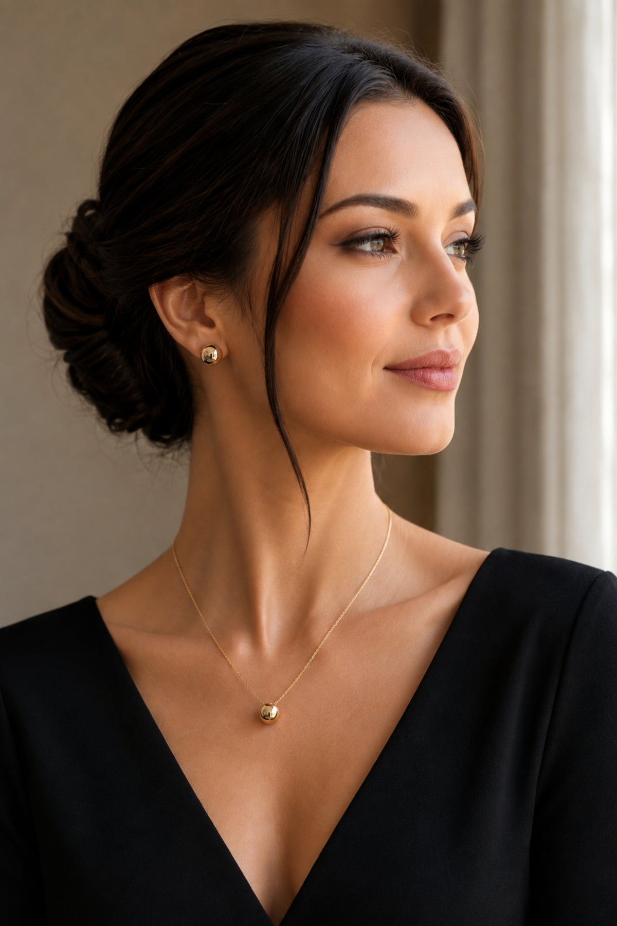 Spherical 8mm Round Ball Stud Earrings in Gold
