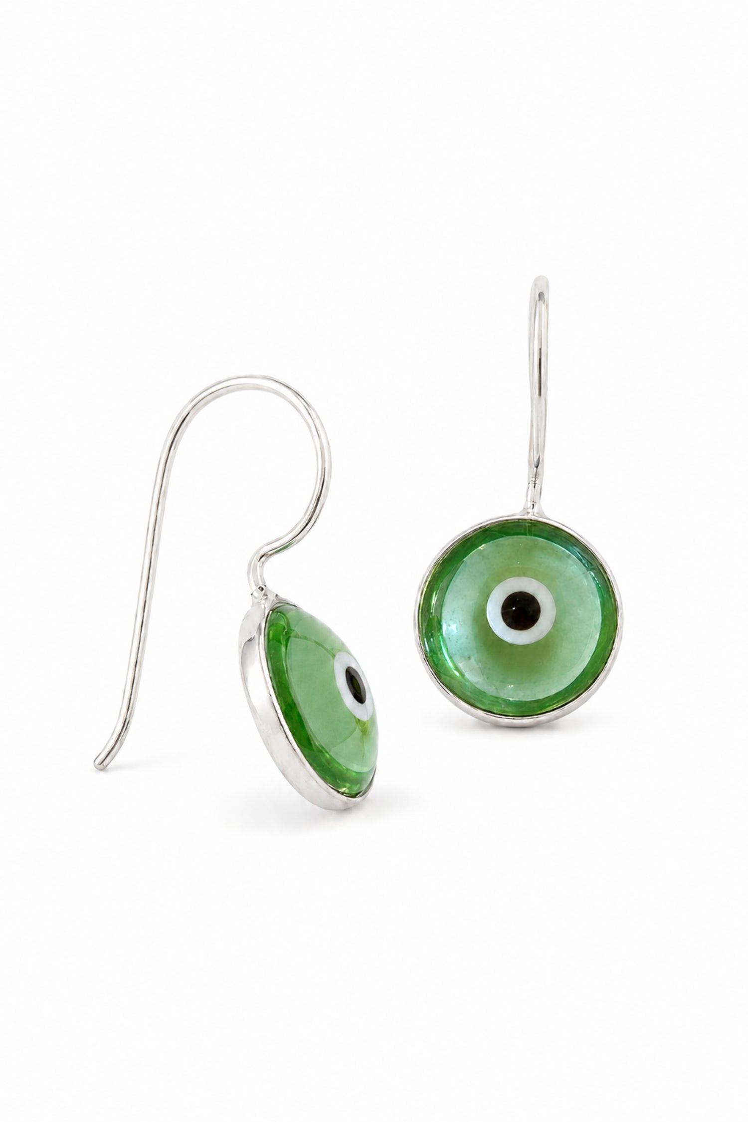 Evil Eye Sterling Silver Hook Earrings Sky Green