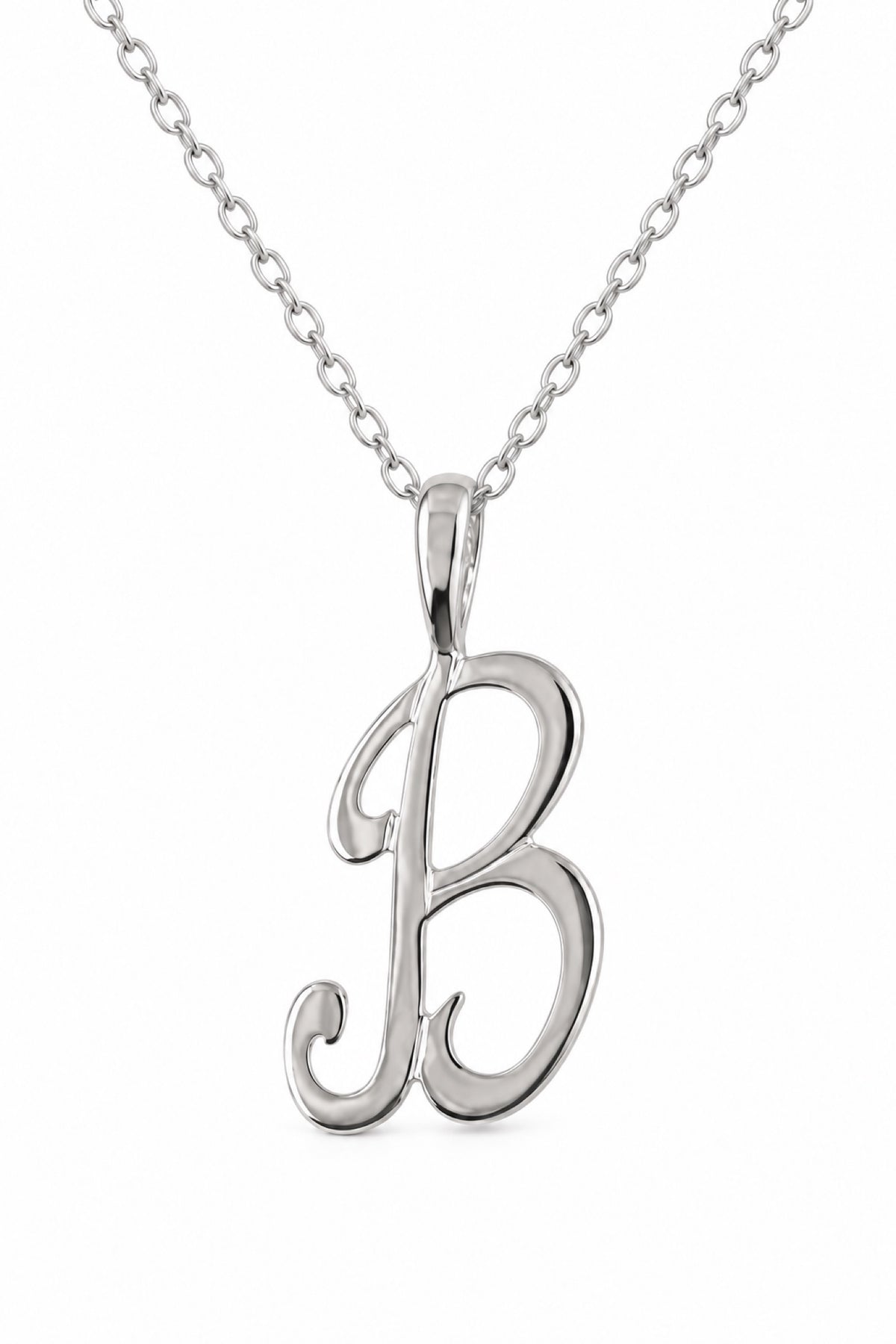 Alphabet Initial Charm Sterling Silver 45cm Necklace Letter B