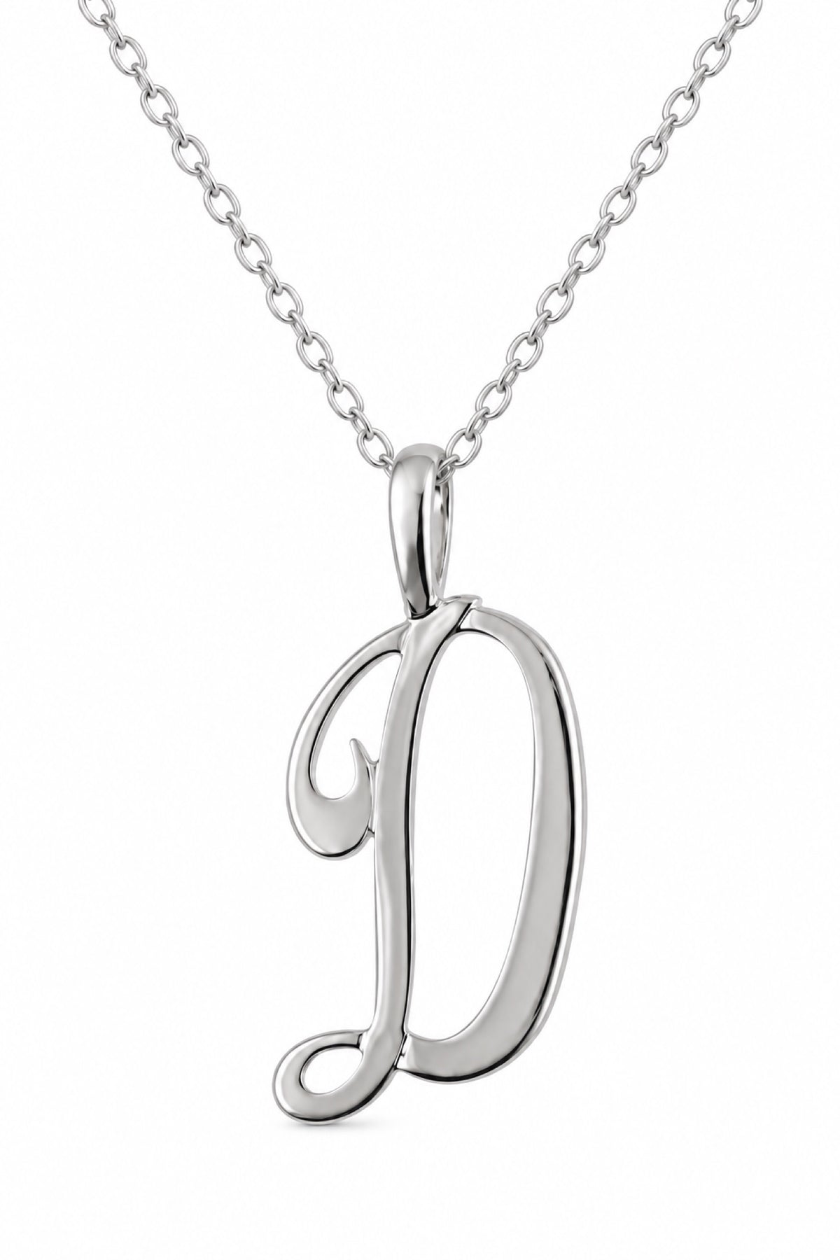 Alphabet Initial Charm Sterling Silver 45cm Necklace Letter D