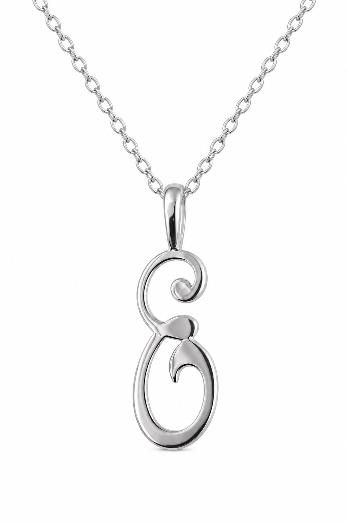 Alphabet Initial Charm Sterling Silver 45cm Necklace Letter E