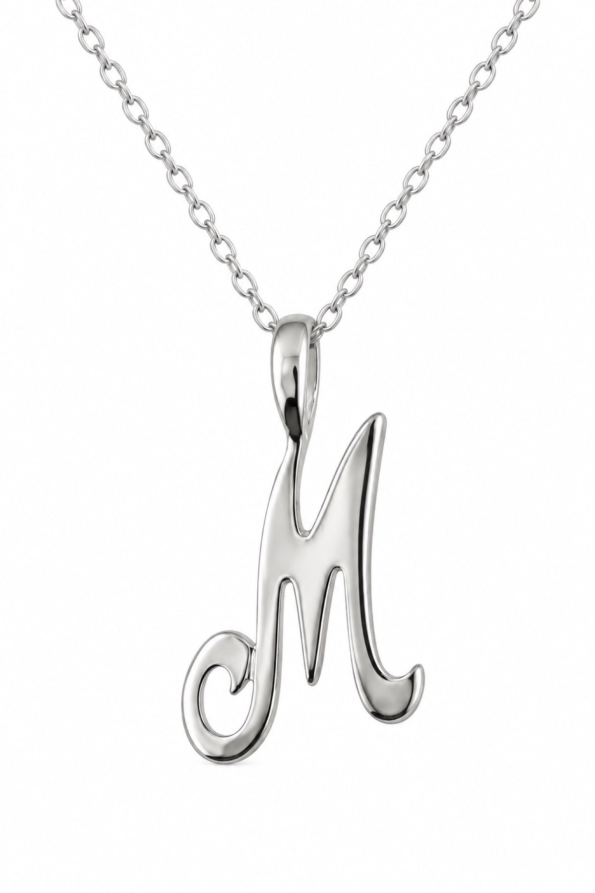 Alphabet Initial Charm Sterling Silver 45cm Necklace Letter M