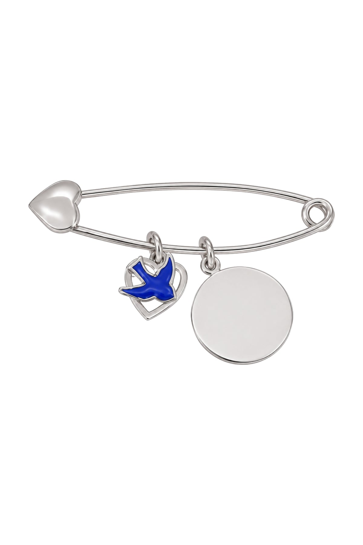 Sterling Silver Bluebird Heart 16mm Coin Baby Pin Brooch
