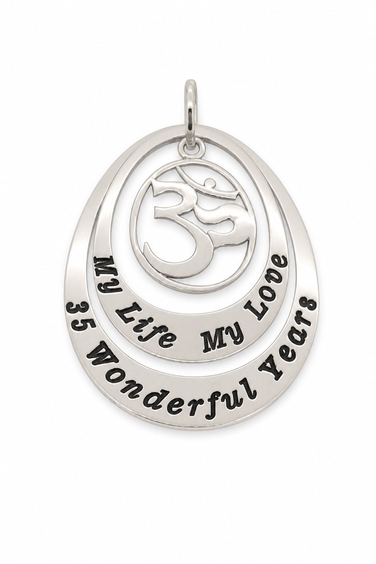 Coupled Oval Om Pendant - Oxidised engraving