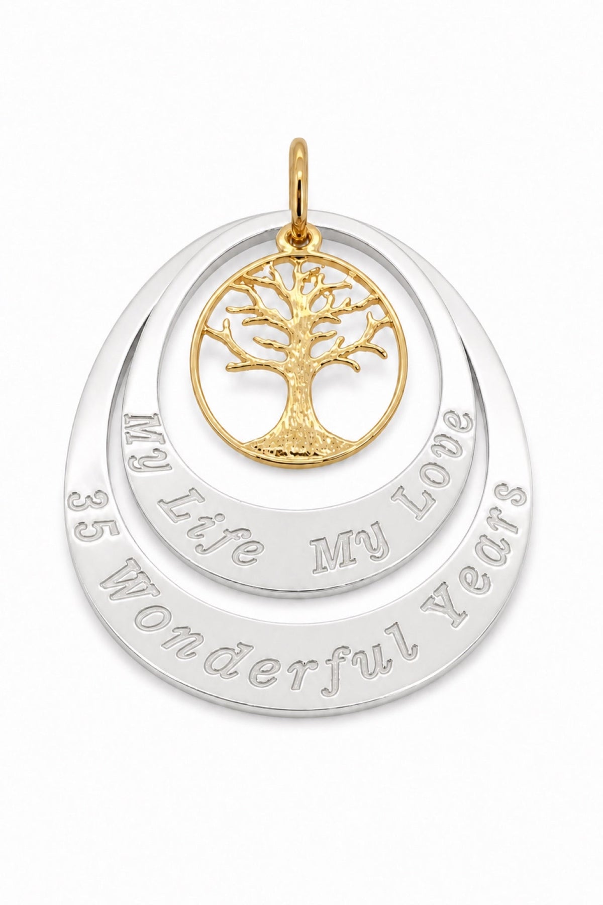 Coupled Oval Tree of Life Pendant - Natural engraving