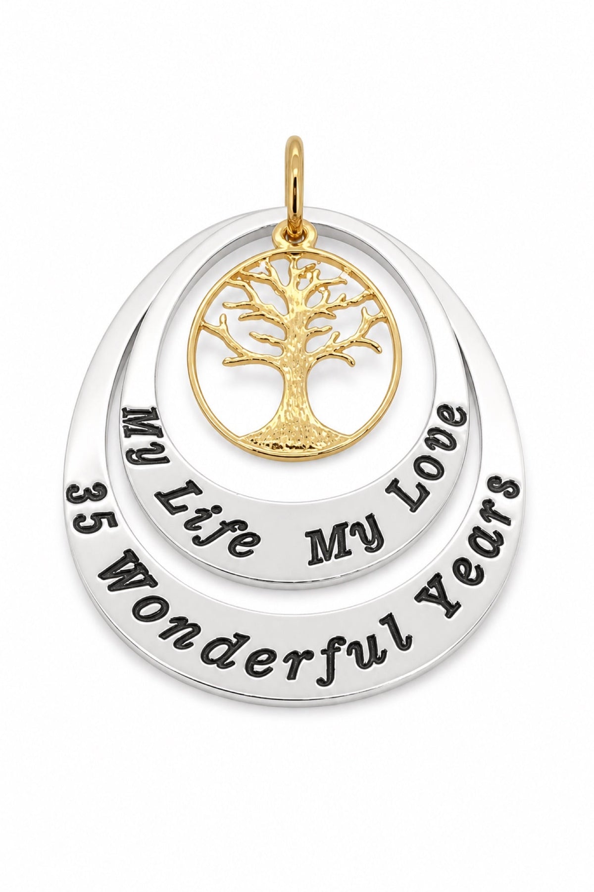 Coupled Oval Tree of Life Pendant - Oxidised engraving