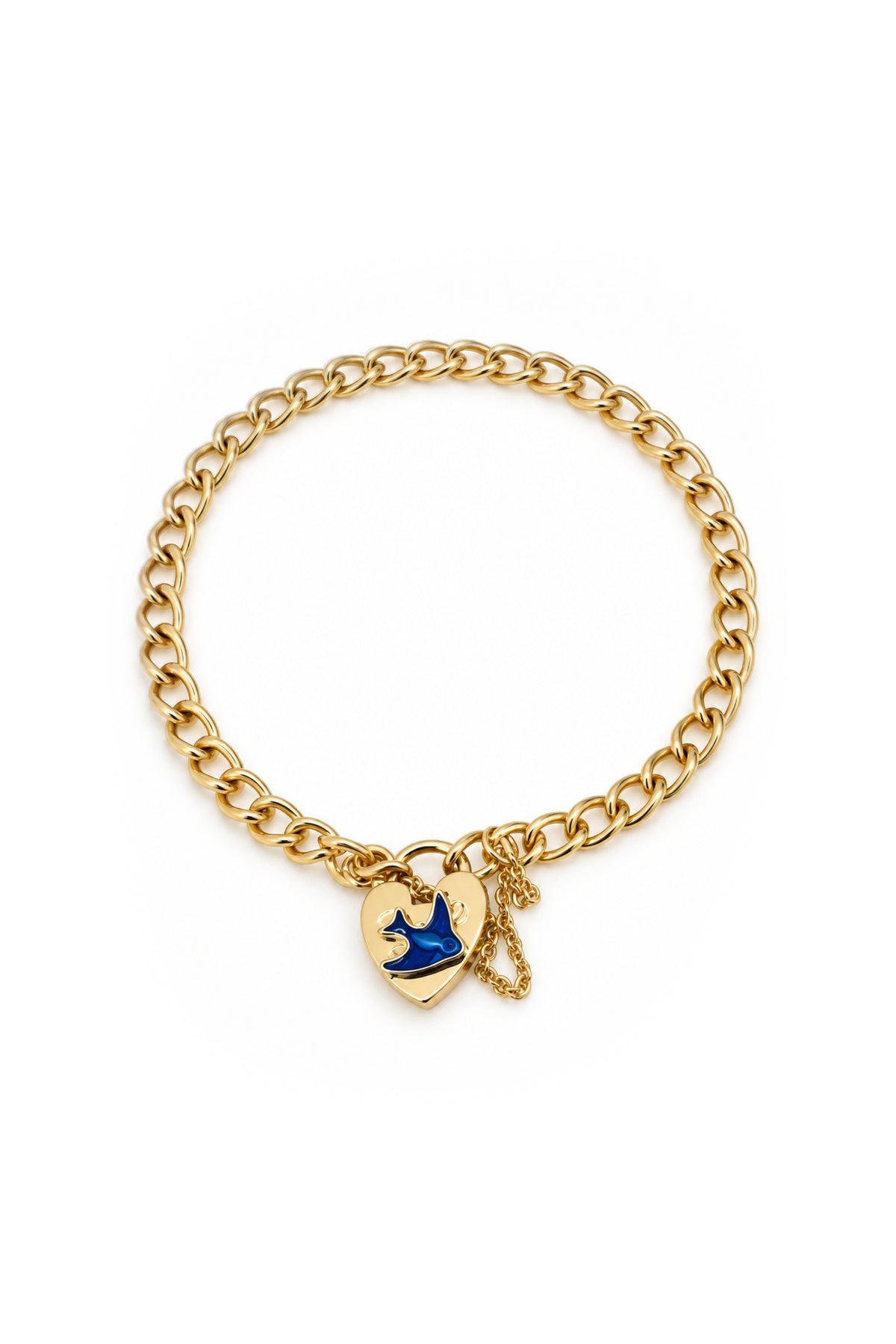 Curb Bluebird of Happiness Padlock Bracelet in Gold