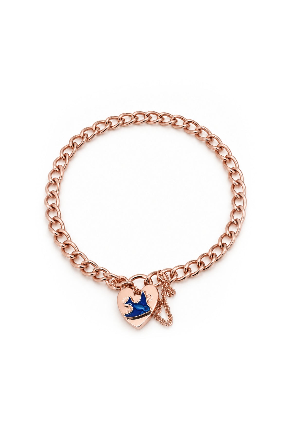 Curb Bluebird of Happiness Padlock Bracelet in Rose Gold