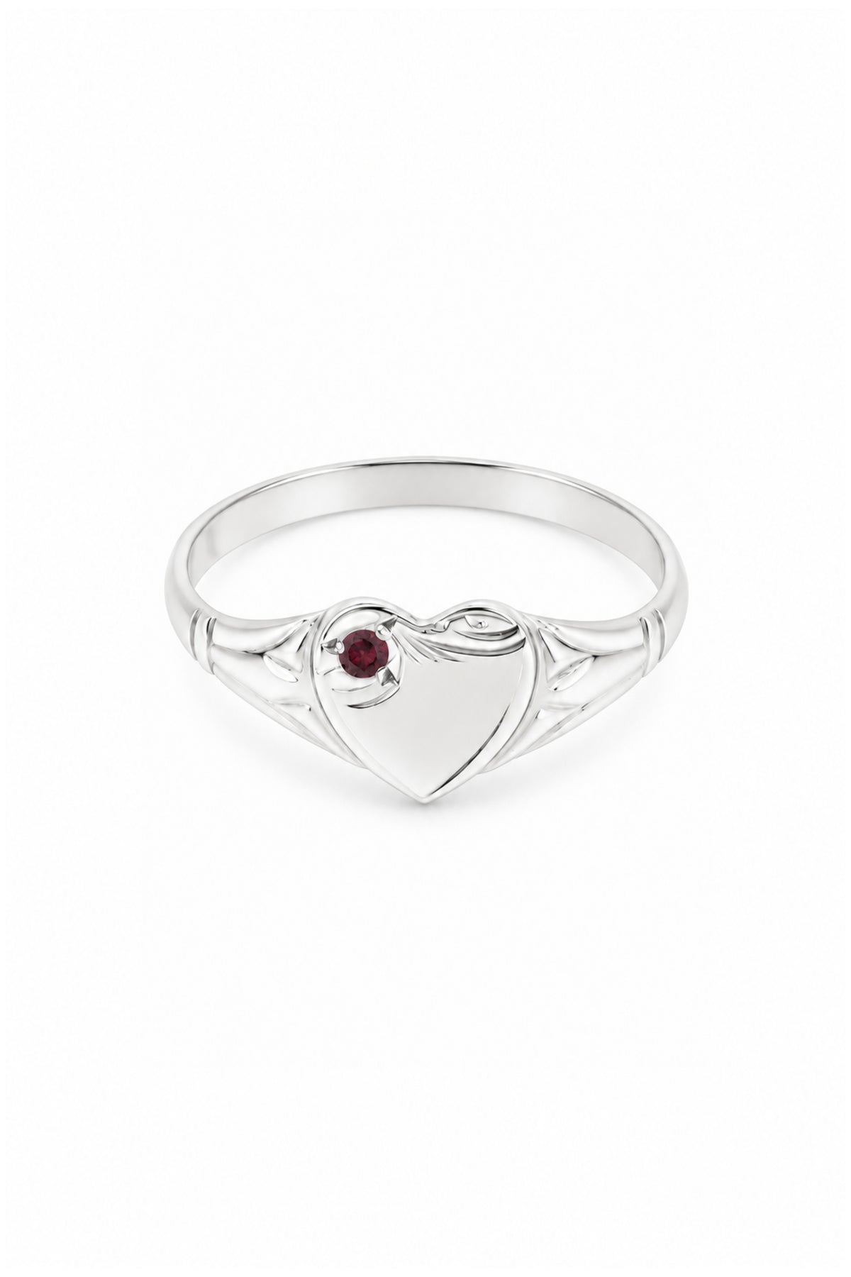 Sterling Silver Birthstone Heart Signet Ring