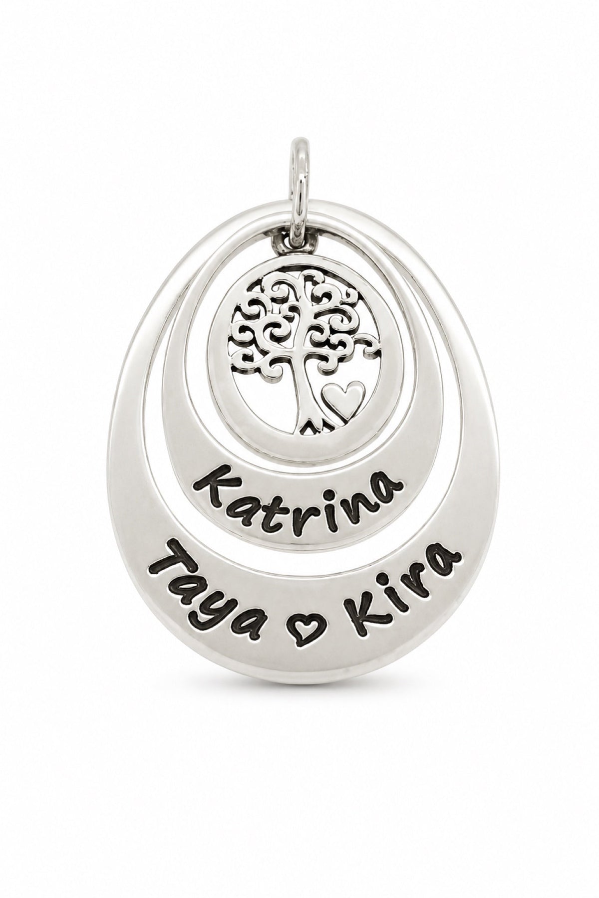 Double Oval Tree of Life Pendant - Oxidised engraving