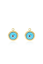 Pair of evil eye sleeper earring charms in 9ct gold on a white background
