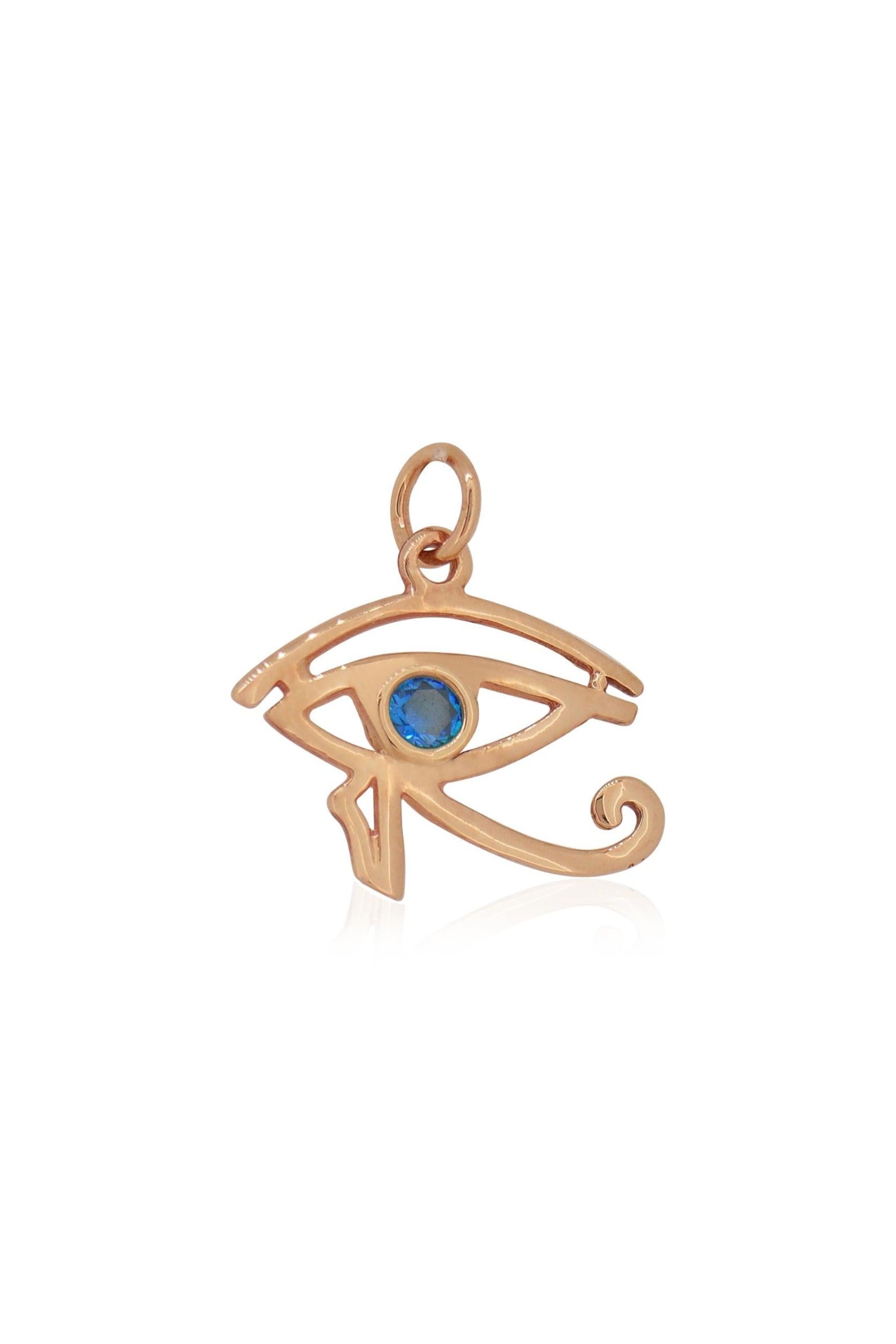 Egyptian Eye of Horus birthstone charm in 9ct rose gold on a white background