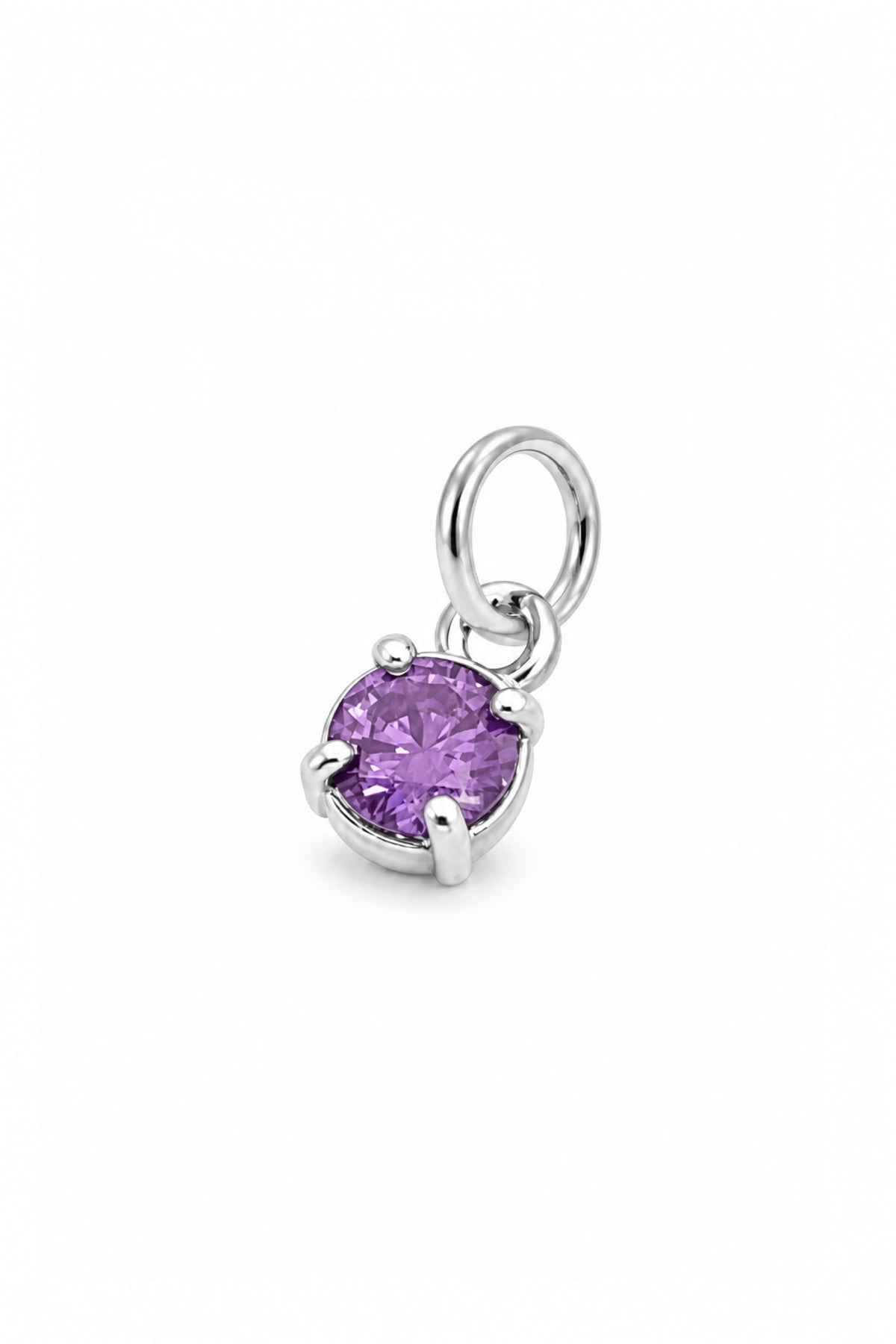 February four-claw birthstone charm pendant in Sterling Silver