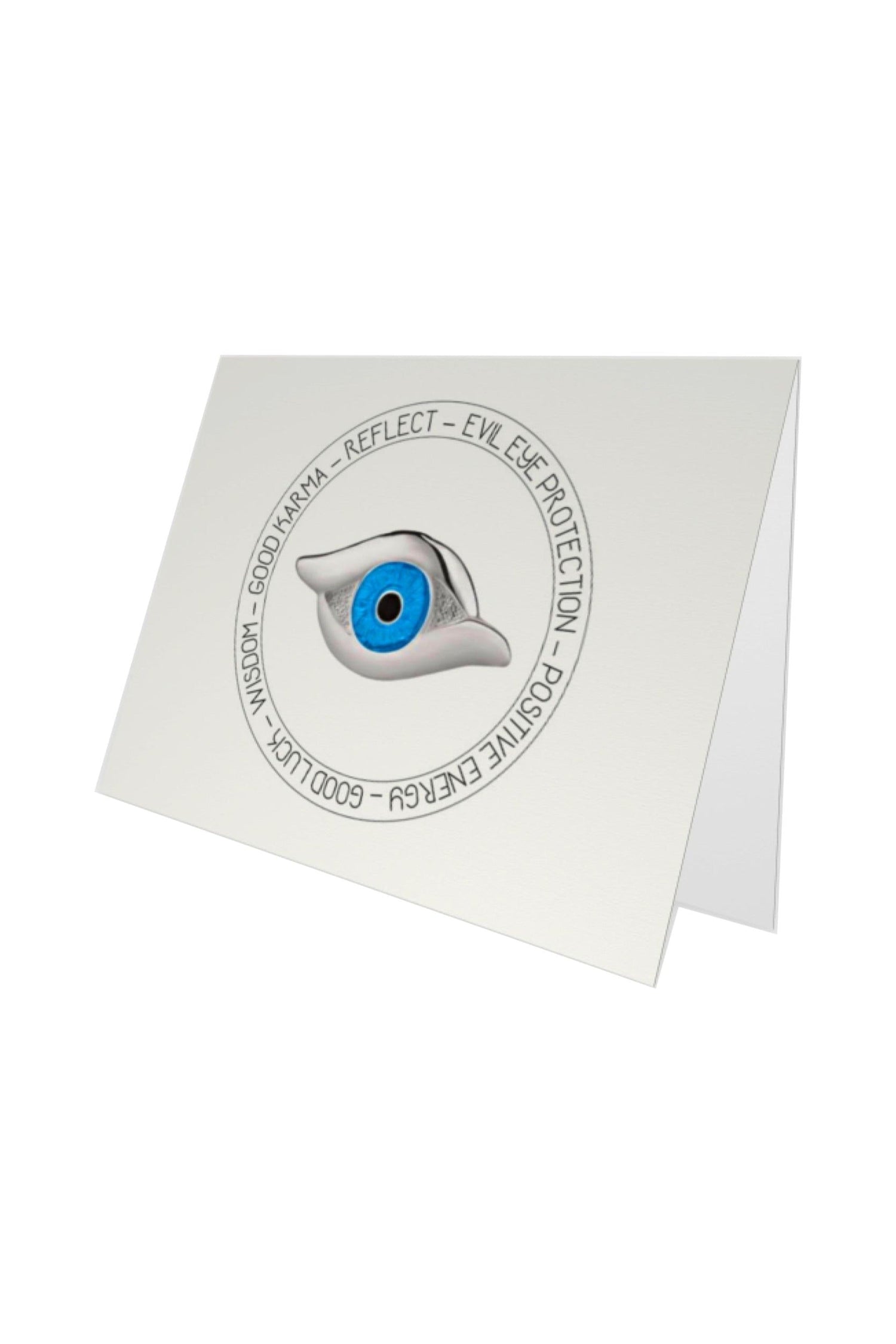 Folded evil eye greeting gift card on a white background