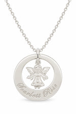 Sterling silver Circle of Life Guardian Angel necklace with natural Scarlett Rose engraving