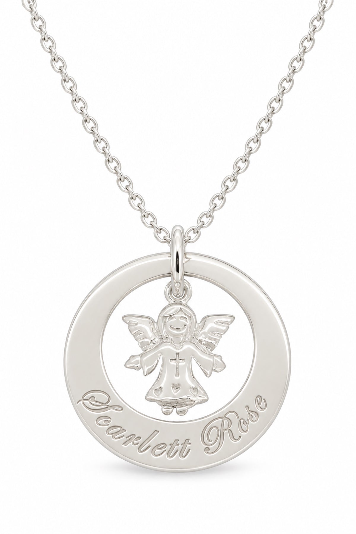 Sterling silver Circle of Life Guardian Angel necklace with natural Scarlett Rose engraving
