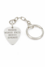 Sterling silver guitar pick message keyring with natural stamping