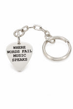 Sterling silver guitar pick message keyring with oxidised stamping