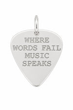 Sterling silver guitar pick message pendant with natural stamping