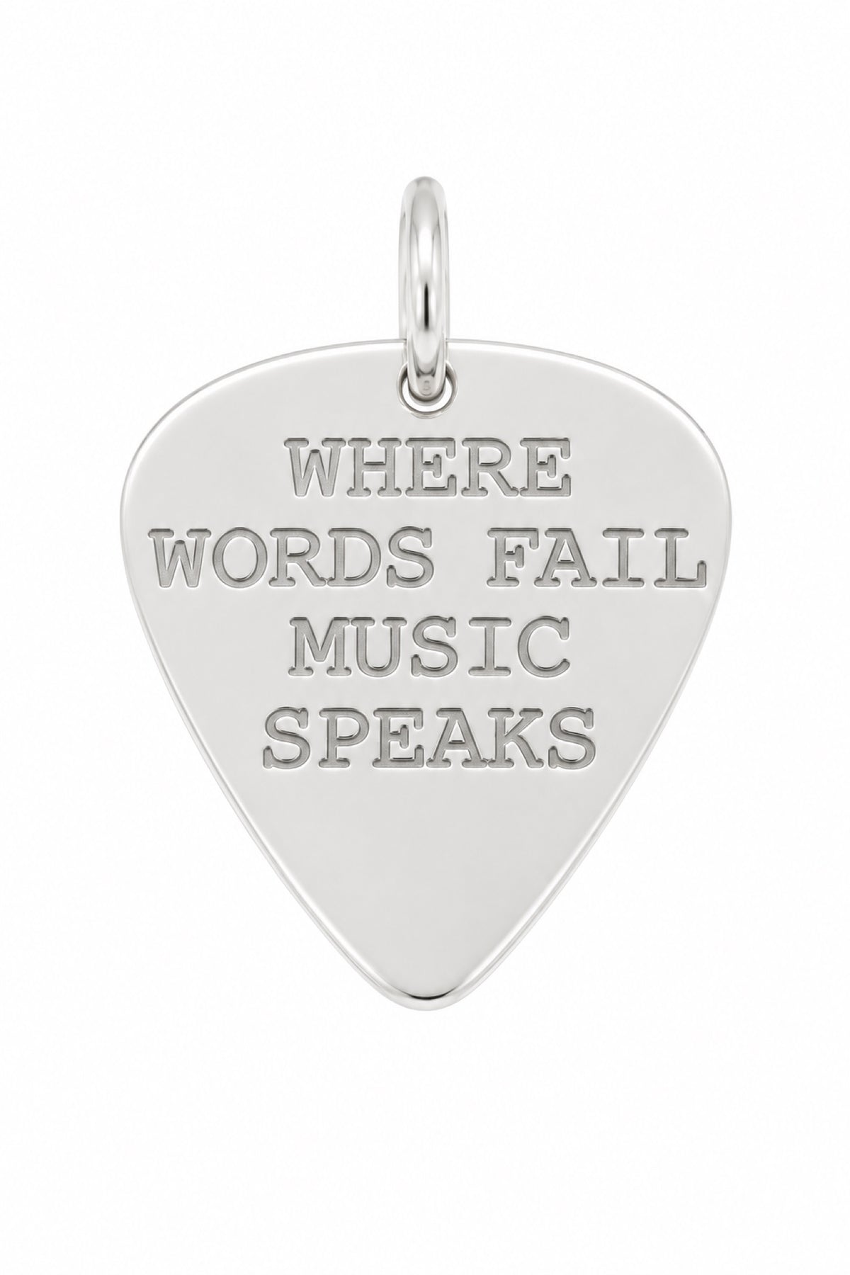 Sterling silver guitar pick message pendant with natural stamping