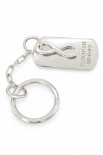 Sterling silver infinity dog tag keyring with natural COOPER engraving