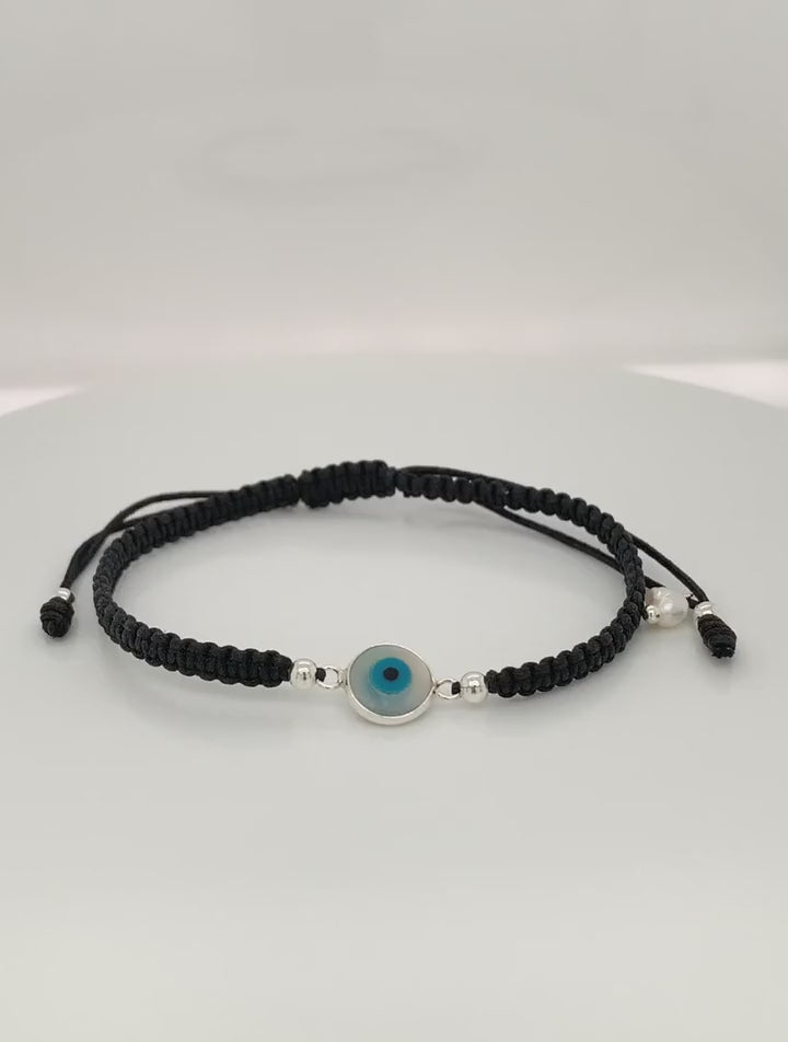 Evil Eye Charm Cord Adjustable Bracelet in Black
