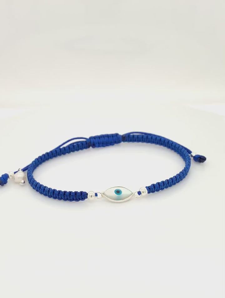 Evil Eye Charm Cord Adjustable Bracelet in Blue